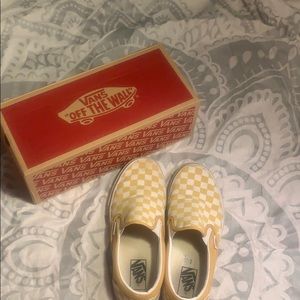 Yellow checkered slip on vans perfect for a teen